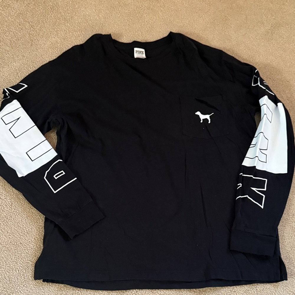 PINK Victoria's Secret Black Long Sleeve Tee with White Accents